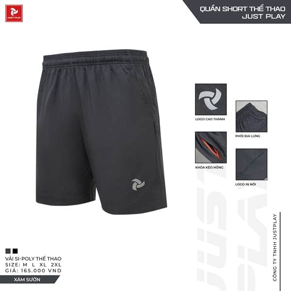 Quần Short thể thao Just Play màu xám sườn