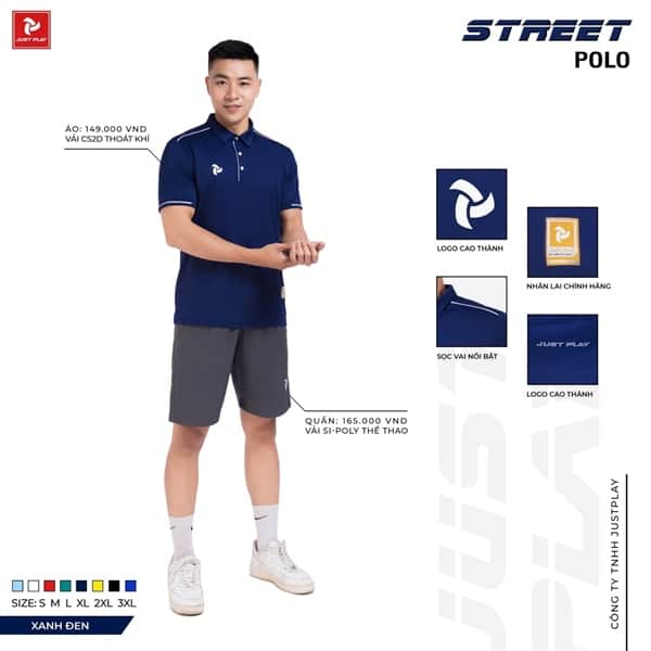 Polo Just Play - STREET màu xanh đen