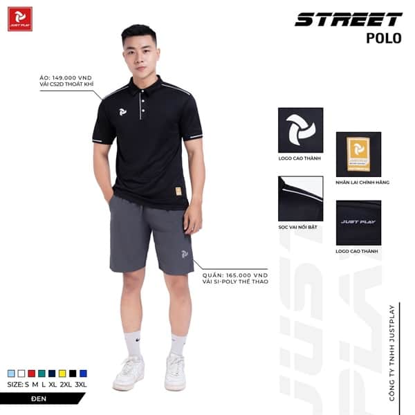 Áo Polo Just Play - STREET màu đen