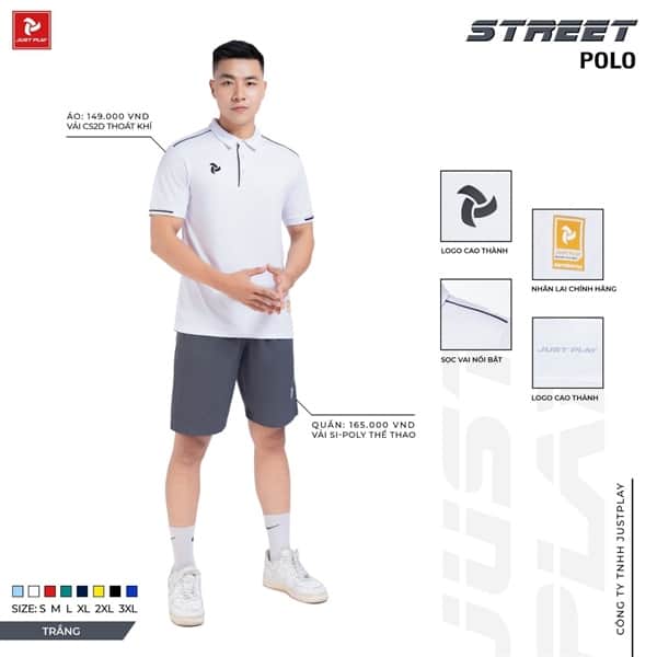 Áo Polo Just Play - STREET màu trắng